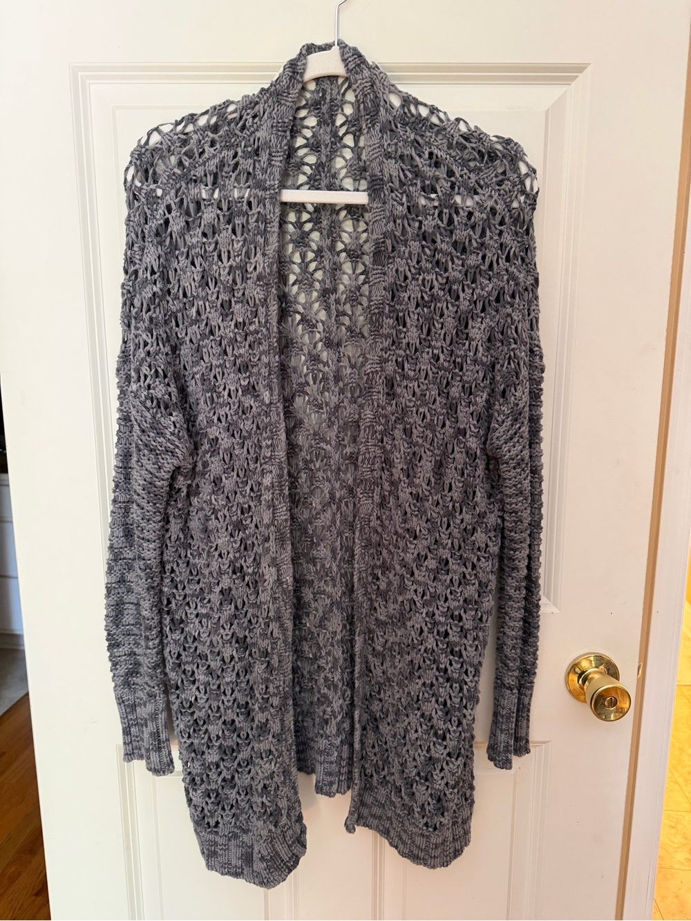 American Eagle Open-Front Gray Crochet Knit Women's Sweater Cardigan